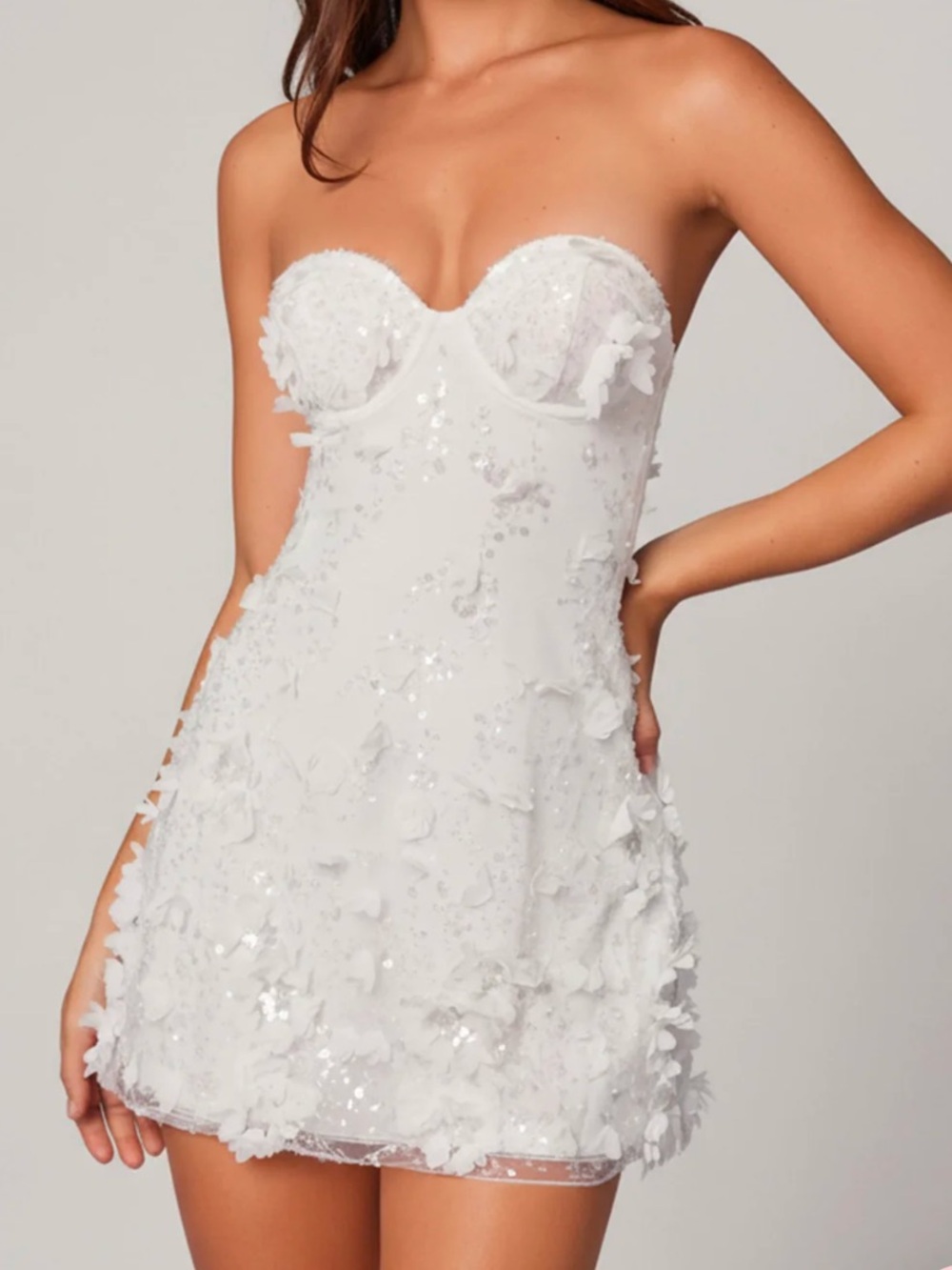 Oh Polly Edita White Embellished Bandeau A-line Mini Dress - Picture 11 of 11